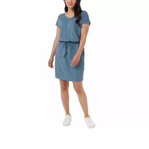 32 Degrees Cool Womens V-Neck Drawstring Soft Lux‎ Dress Porcelain Blue Suze XL